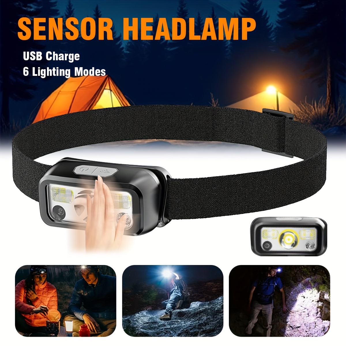 Led Headlight Bulbs - Leistungsstarke COB-LED-Sensor-Stirnlampe, USB-wiederaufladbar, mit integriertem Akku,