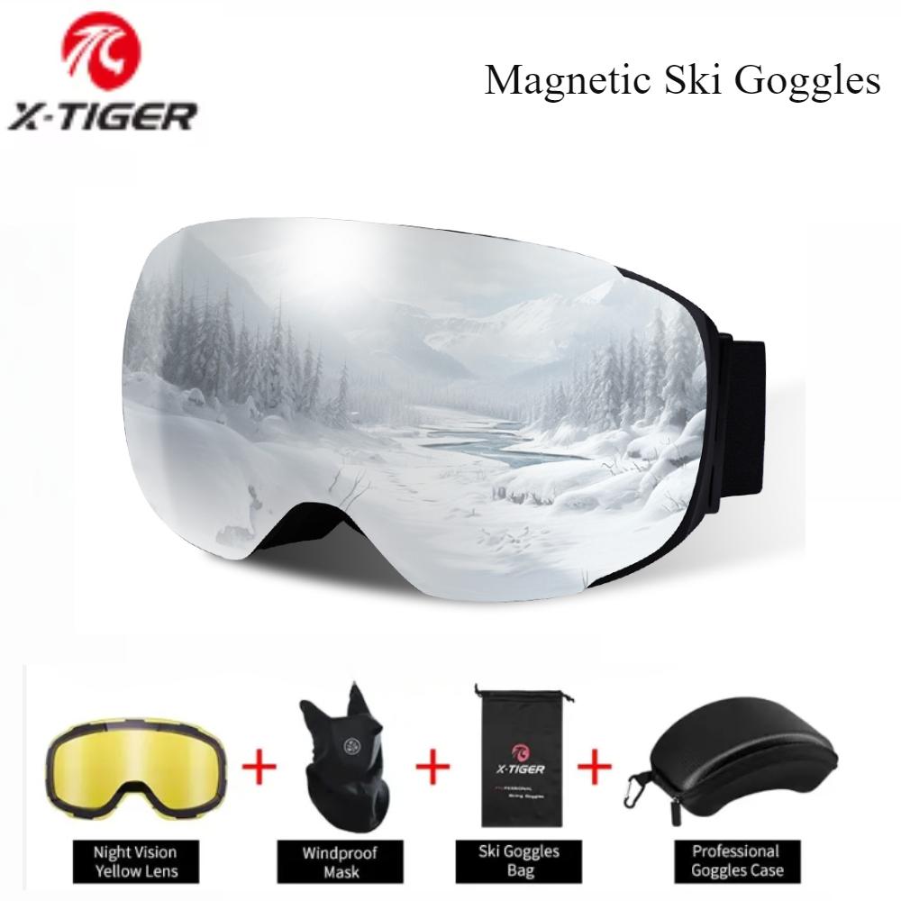 Car Accessories Xcent - X-TIGER Magnetisches Skibrillen-Set, doppellagig, beschlagfrei, Snowboardbrille,