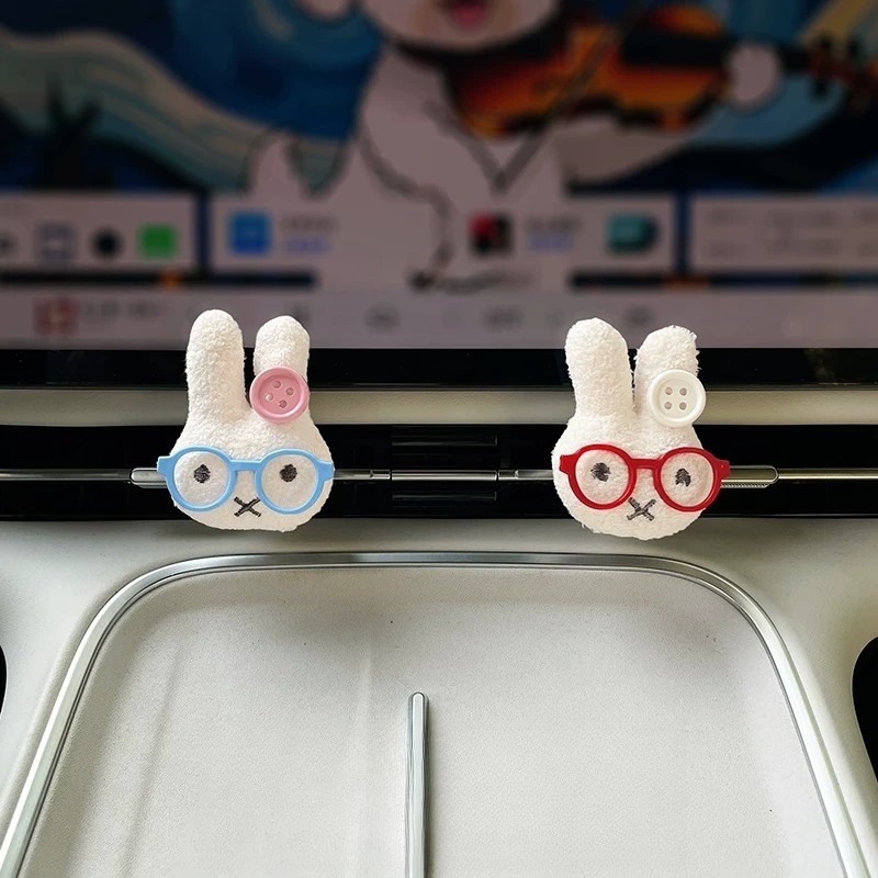 Car Air Freshener Vent - Niedlicher Hase mit Brille, Auto-Lufterfrischer-Clip, Aromatherapie-Diffusor,