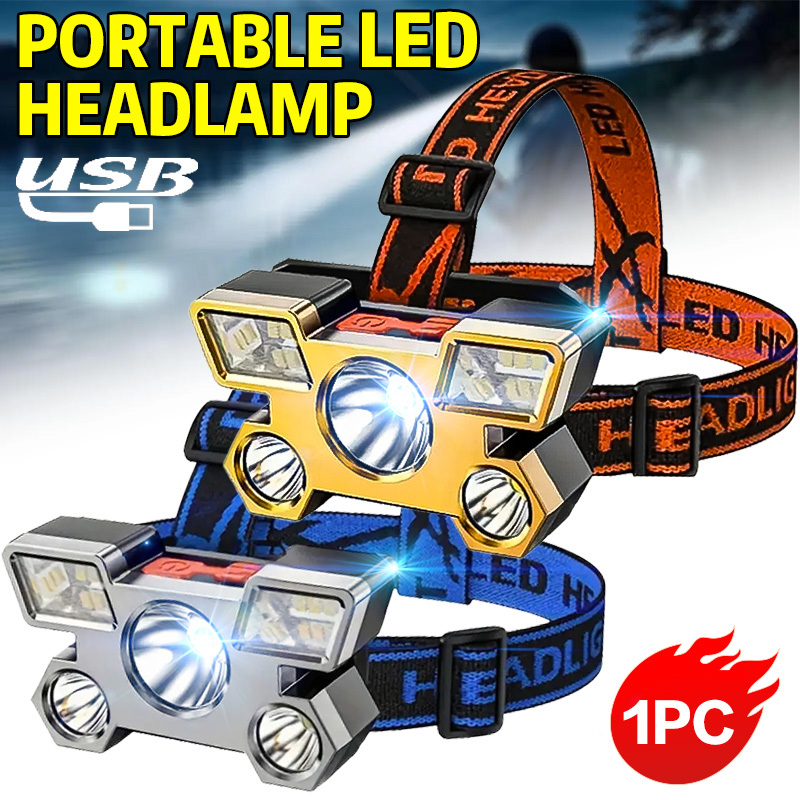 Led Headlight Bulbs - 5-LED-Taschenlampe, wiederaufladbar, mit eingebauter Lithium-Batterie, starkes